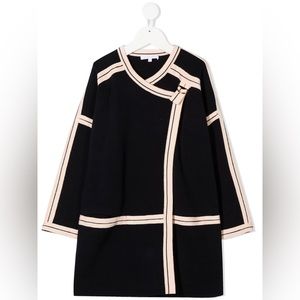 CHLOÉ Kids' Two-Tone Long-sleeved Wrap Style Dress in Blue - Pockets